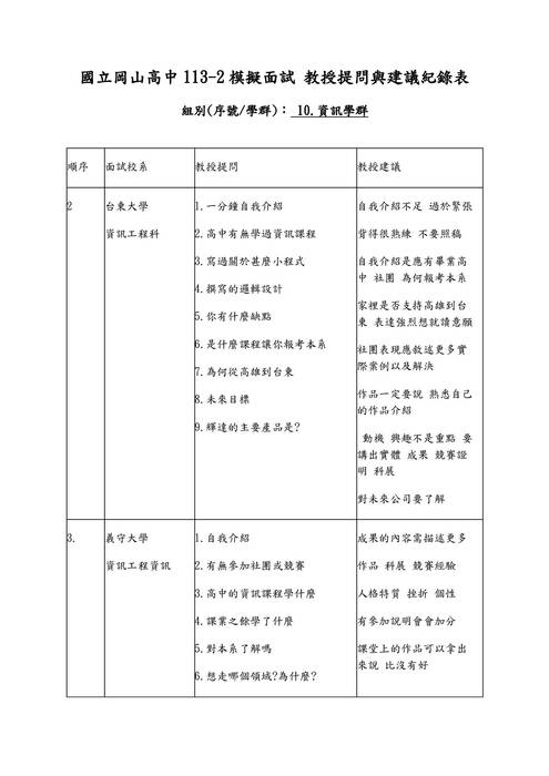 113模擬面試題庫-資訊學群 113模擬面試題庫-資訊學群